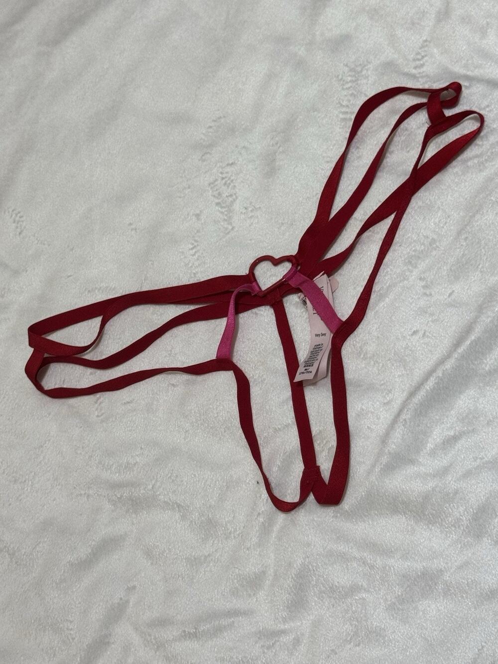 Victoria's Secret Very Sexy Strappy Heart V-String Panty Red Pink M